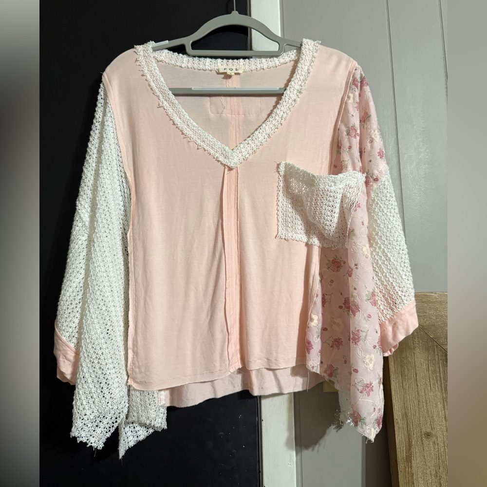 POL Pink and White Patchwork Top